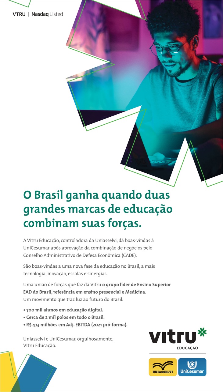 Vitru Educação destaca, em ação publicitária, combinação com a Unicesumar: Quando o futuro é incerto, a educação ilumina 1 vitru 1