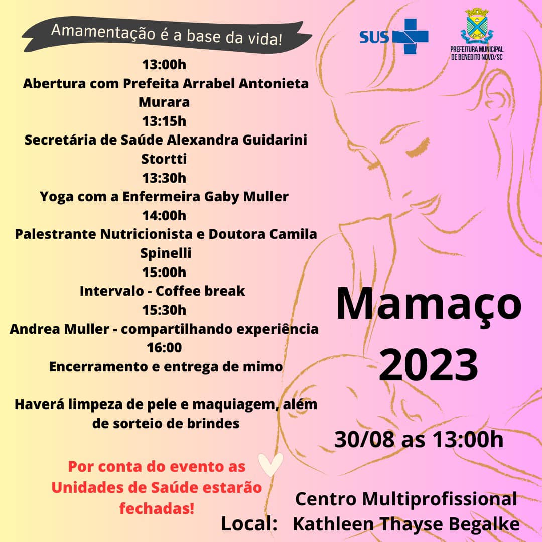 "Agosto Dourado" em Benedito Novo promove Mamaço 2023 1 mamaco