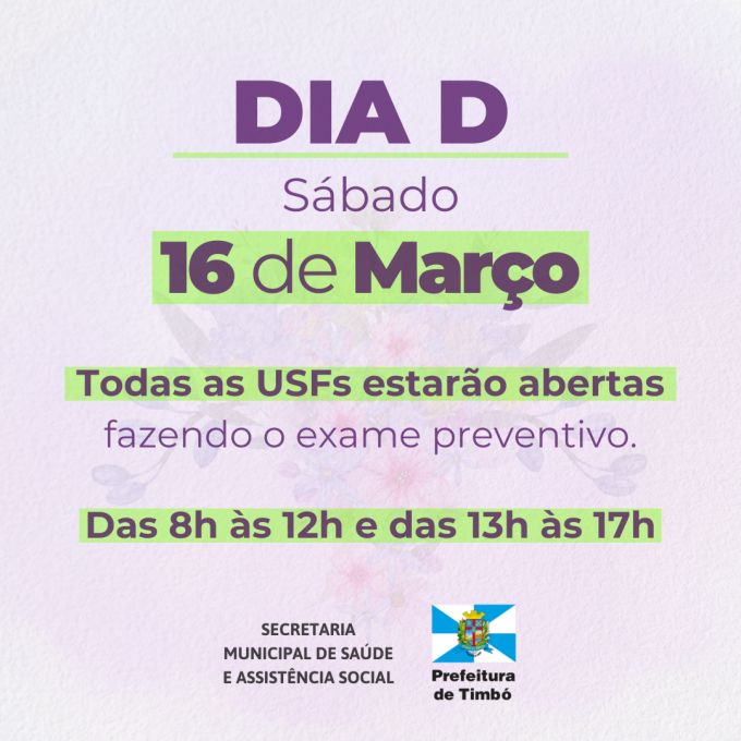 Unidades de Saúde de Timbó têm atendimento para exame preventivo neste sábado 1 MARCO LILAS DIA D