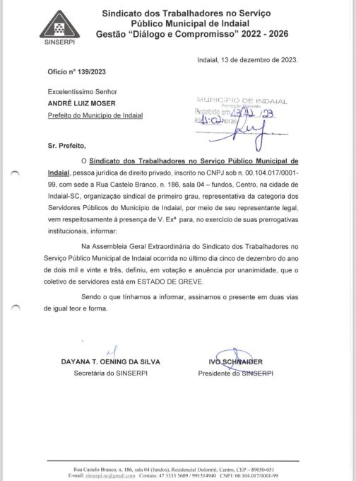 Prefeito já foi notificado sobre greve, afirma Sindicato; Moser adverte sobre descontos em folha de pagamento 1 28ba2cb1 cbc6 4912 8340 fb45301ecd59