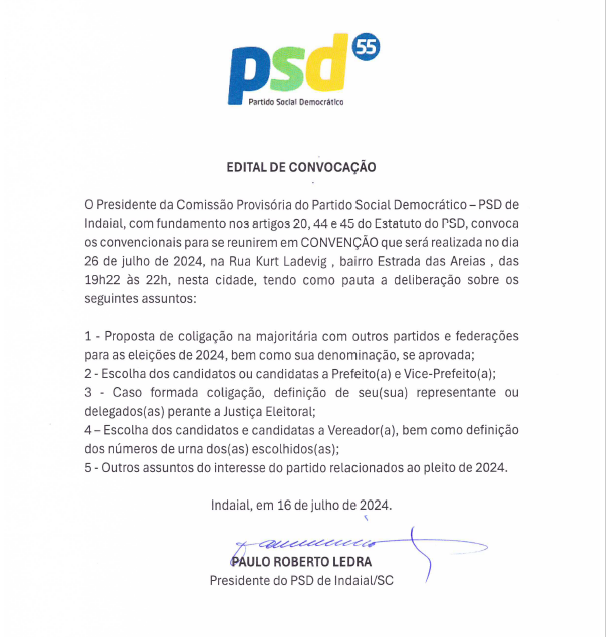 EDITAL DE CONVOCAÇÃO do PSD INDAIAL 1 PSD EDITAL INDAILLL