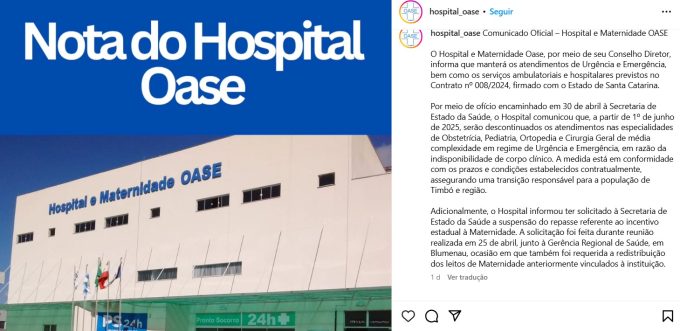 Mesmo com falta de médicos, Hospital OASE pede suspensão de verba ao Estado e corta atendimentos 1 WhatsApp Image 2025 05 02 at 07.40.43