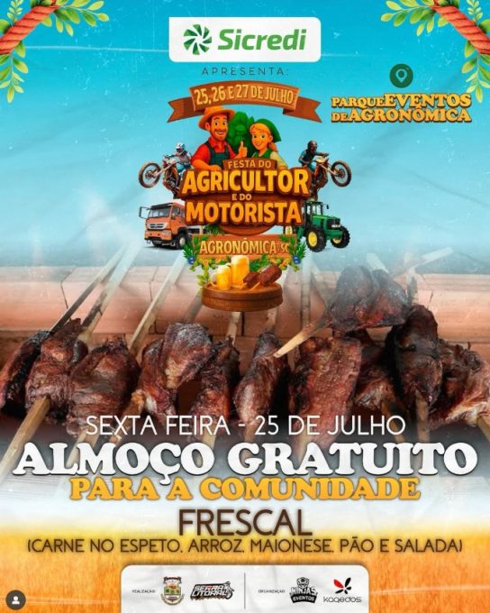 Festa do Agricultor e do Motorista em Agronômica oferece almoço gratuito à comunidade 1 WhatsApp Image 2025 07 24 at 13.05.12