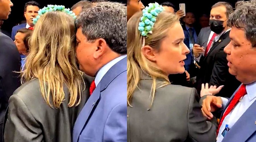 Deputada Julia Zanatta sendo assediada